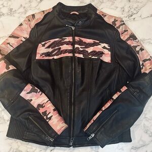 Harley-Davidson Black and Pink Leather Jacket with hooded liner jacket . Size M